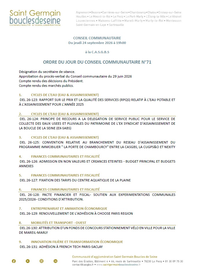 📣 Conseil communautaire ce jeudi 24 septembre – 19h, à la&nbsp;CASGBS